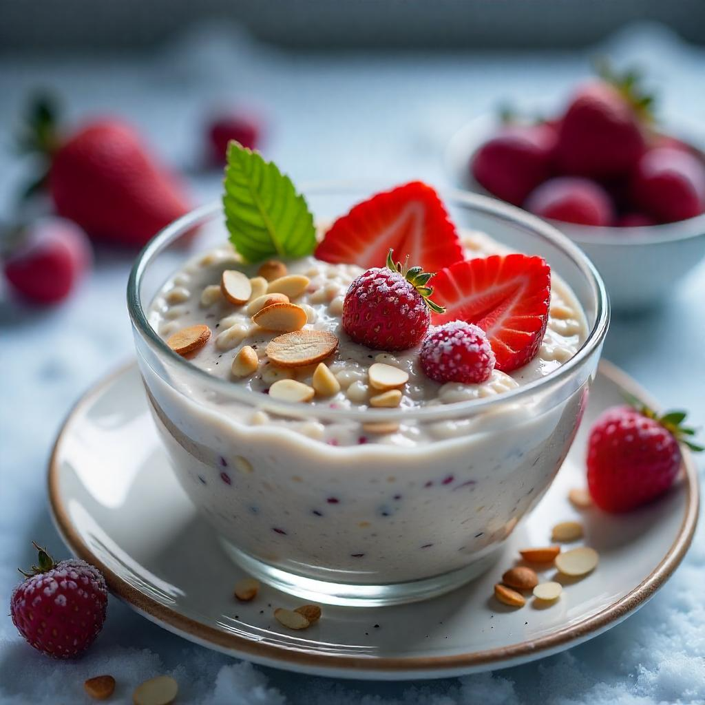 Healthy Strawberries and Cream Breakfast Oatmeal